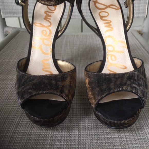 NEW Sam Edelman NADINE Black Bronze Animal Platform Heels - Picture 7 of 10